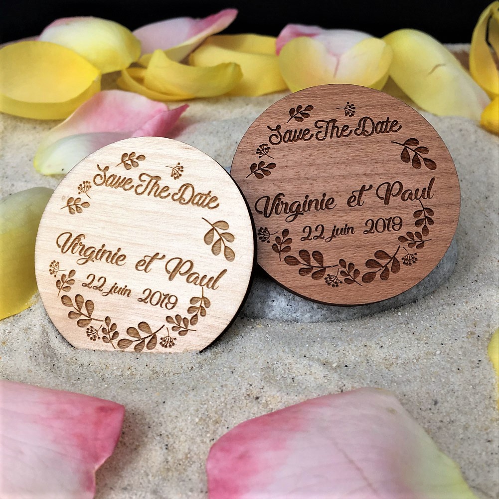 magnet personnalisé mariage en bois gravé