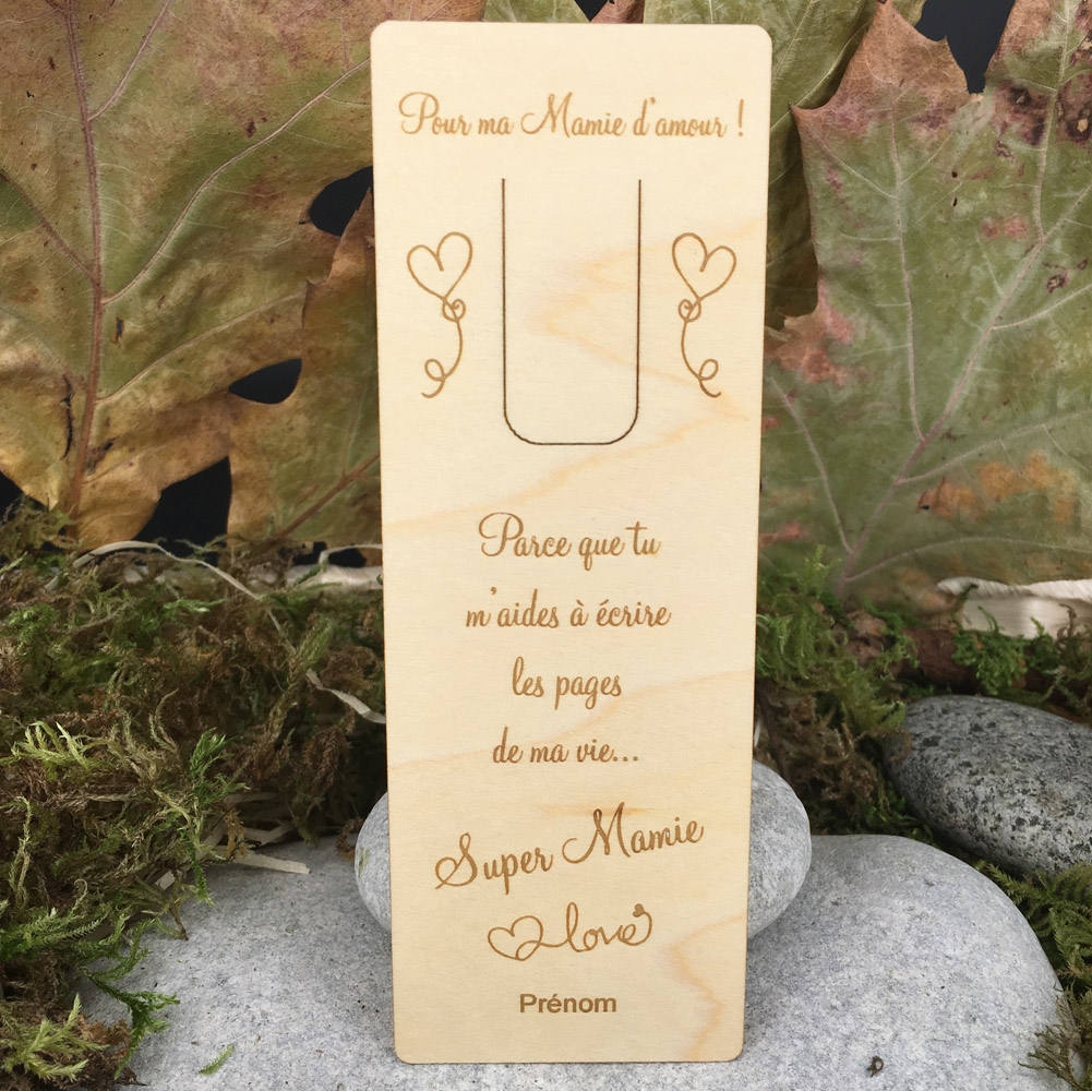marque page personnalisé en bois gravé super mamie