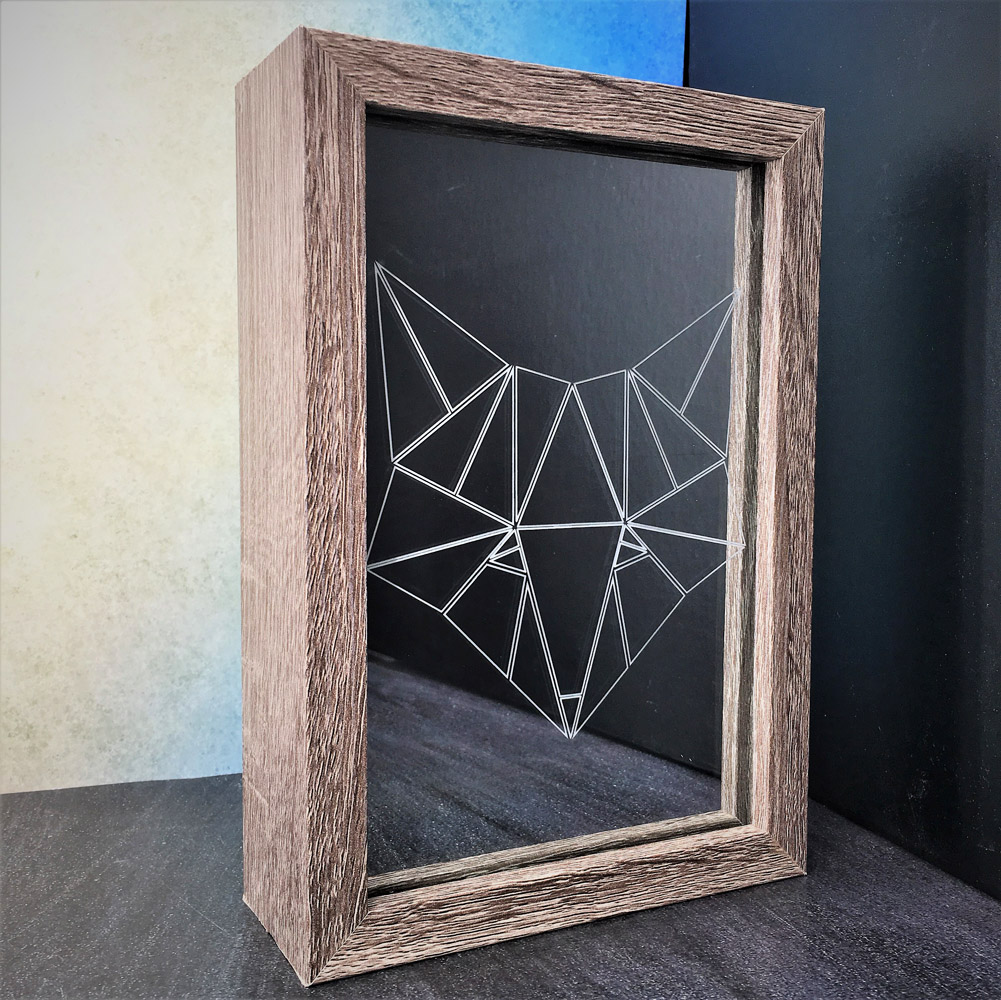 box led décoration gravée renard géométrique