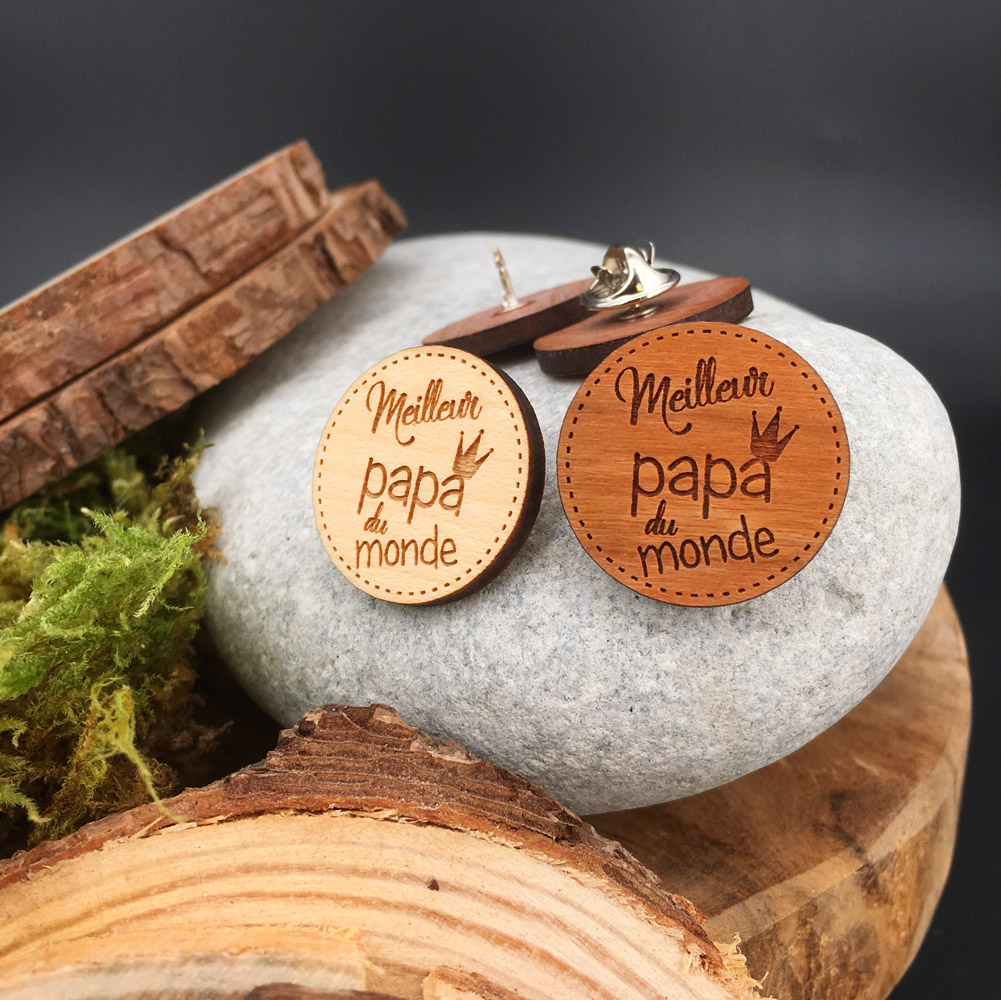 pin's bois personnalisé meilleur papa du monde