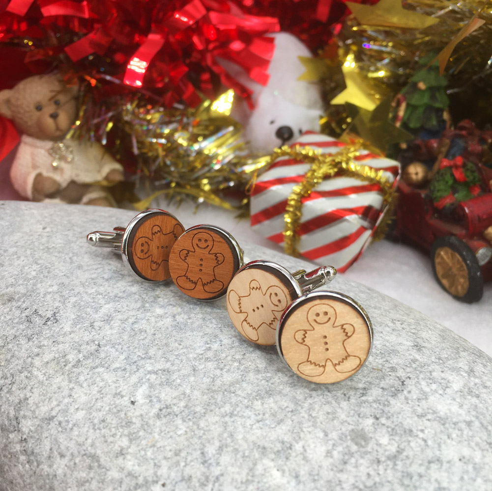 bouton de manchette personnalisé en bois gravé 16 mm pour Noël