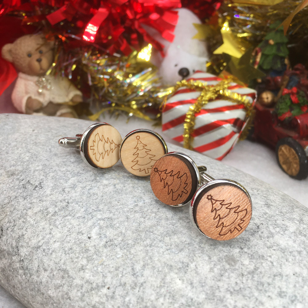 bouton de manchette personnalisé en bois gravé 16 mm pour Noël