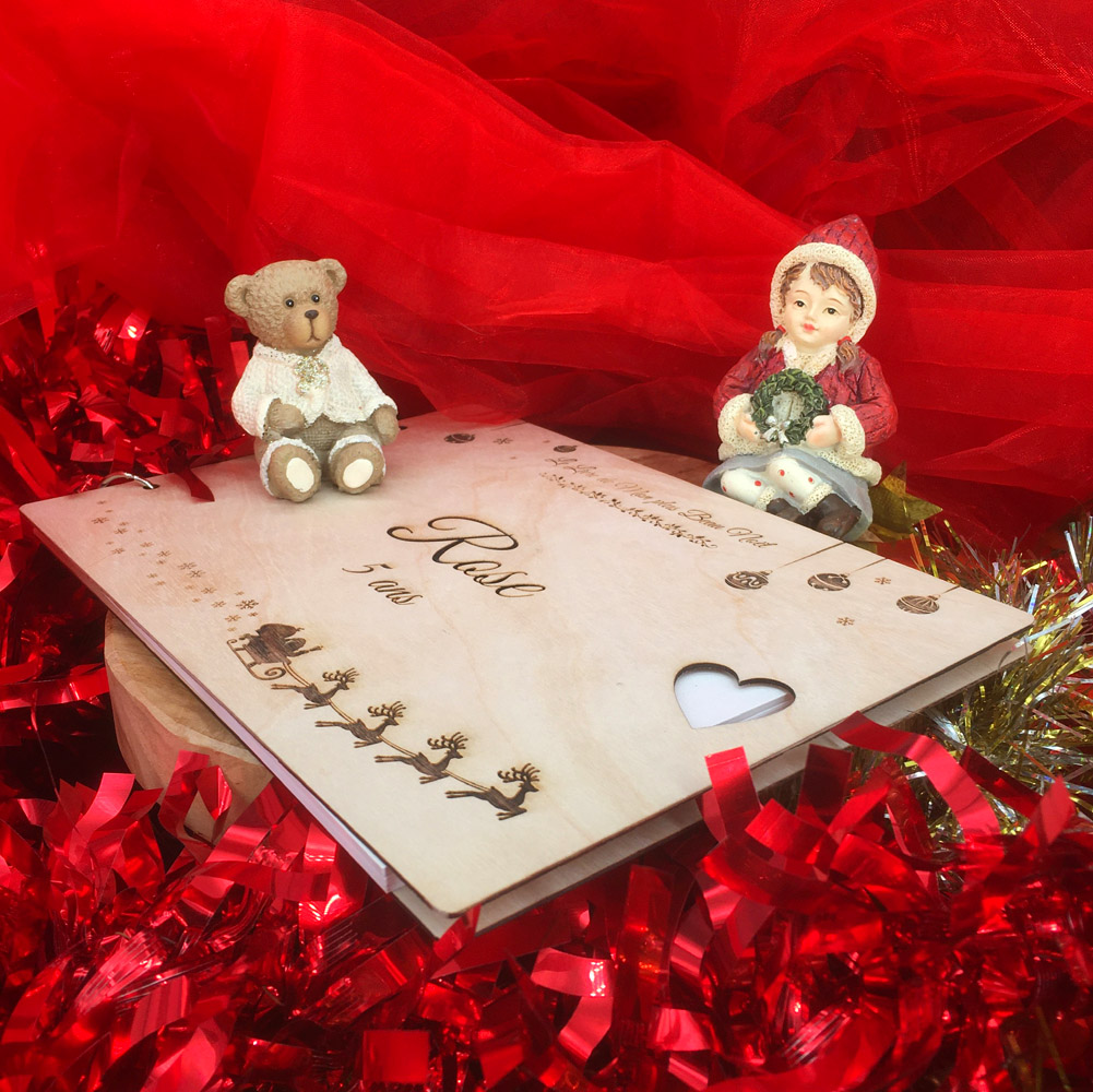 livre bois personnalisé gravé mon plus beau Noël
