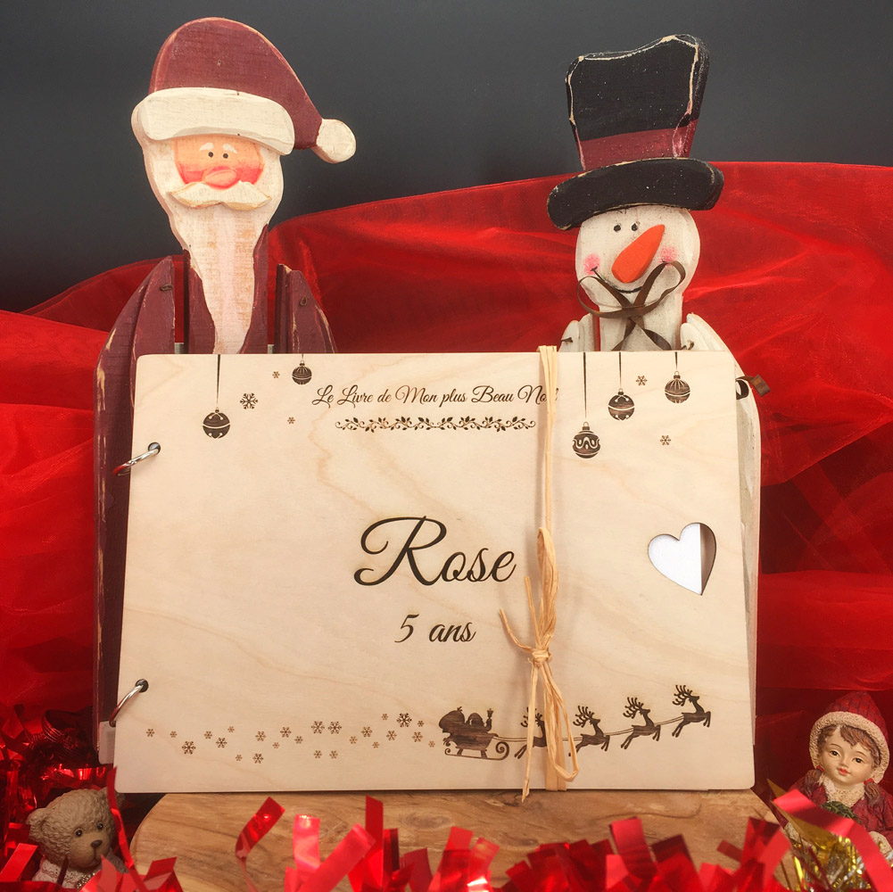 livre bois personnalisé gravé mon plus beau Noël