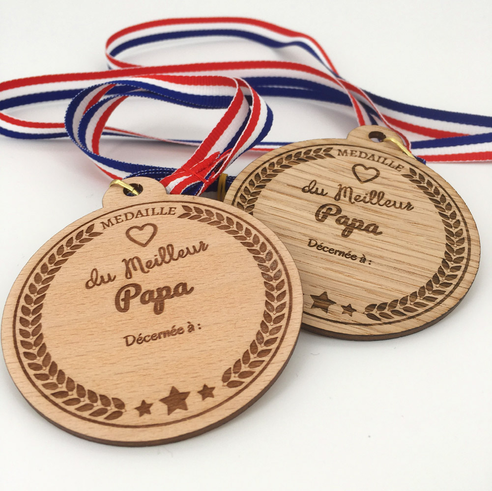 médaille bois meilleur papa hêtre et chêne