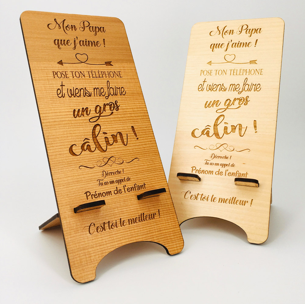 support téléphone bois personnalisable cèdre et érable