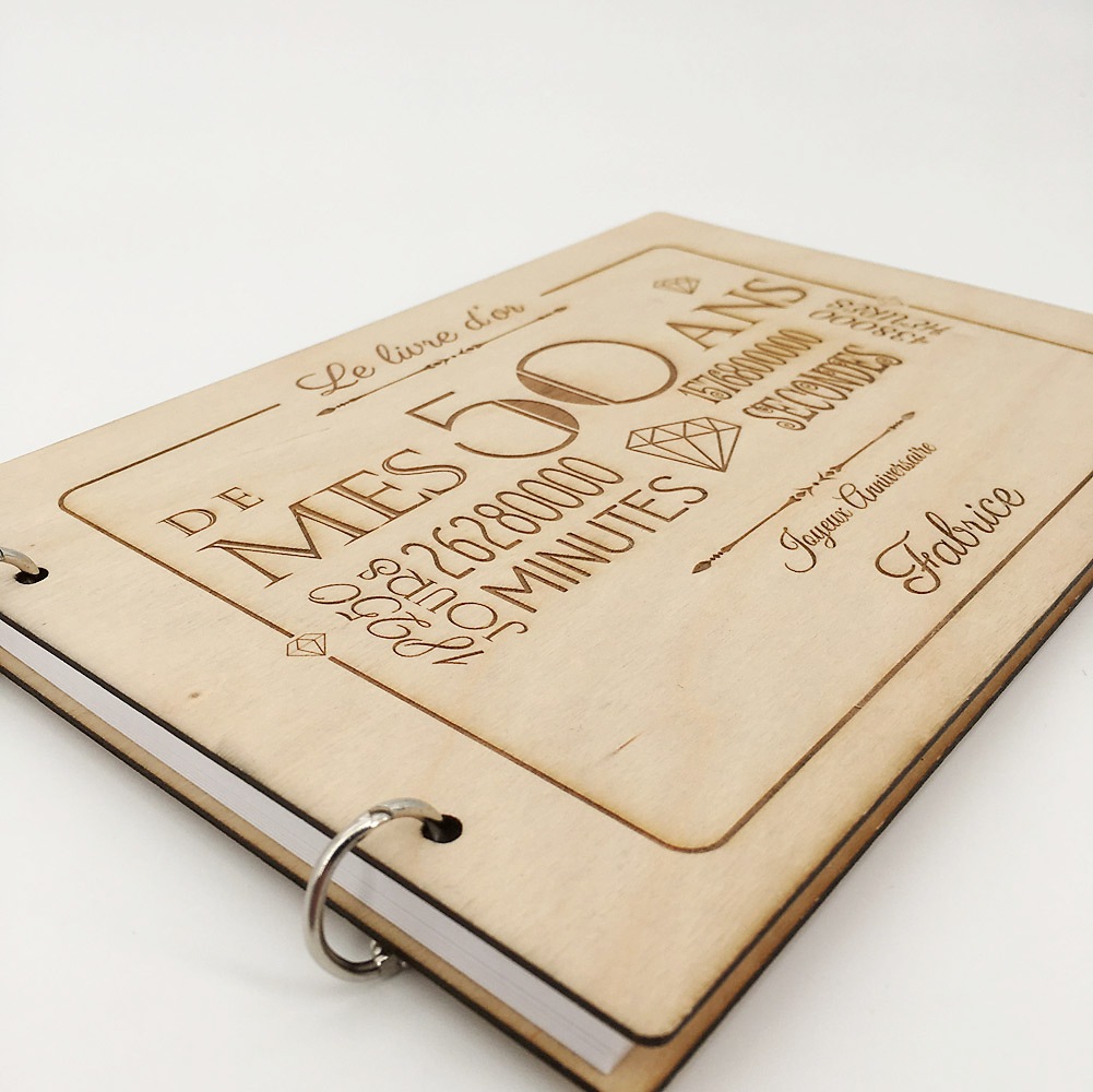 livre d'or en bois personnalisable 50 ans
