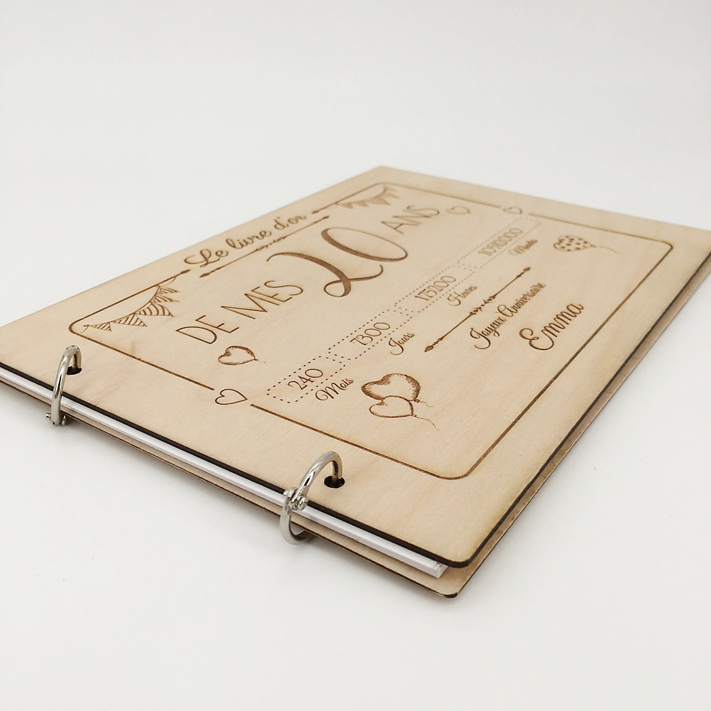 livre d'or en bois personnalisable 20 ans