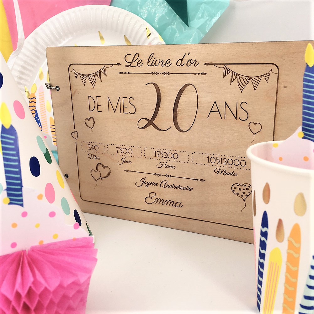 livre d'or en bois personnalisable 20 ans