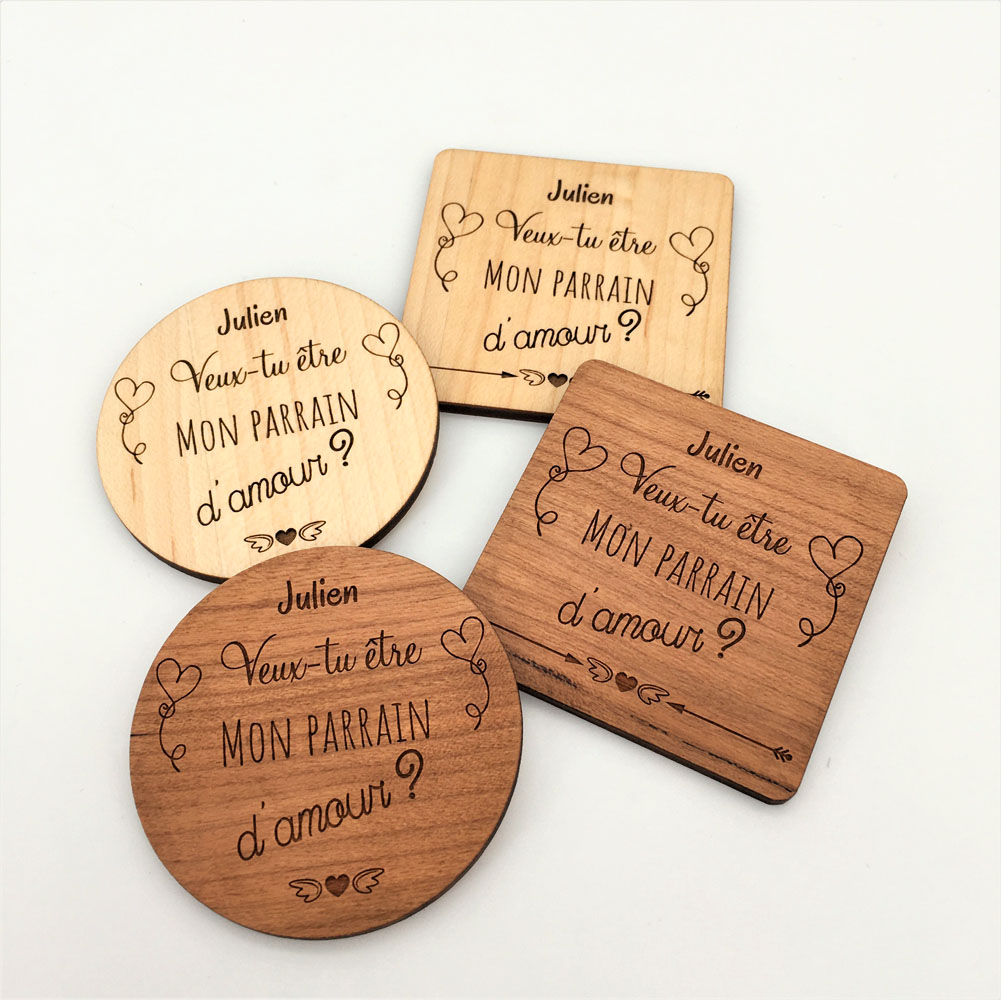 magnets bois personnalisés demande parrain