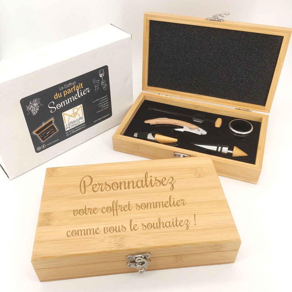 coffret sommelier bambou 100% personnalisable - idée cadeau papa