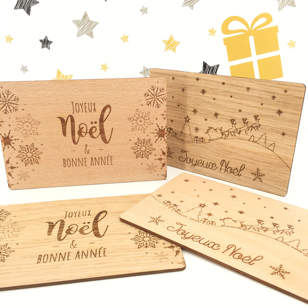 Carte postale en bois bois thème noël à personnaliser