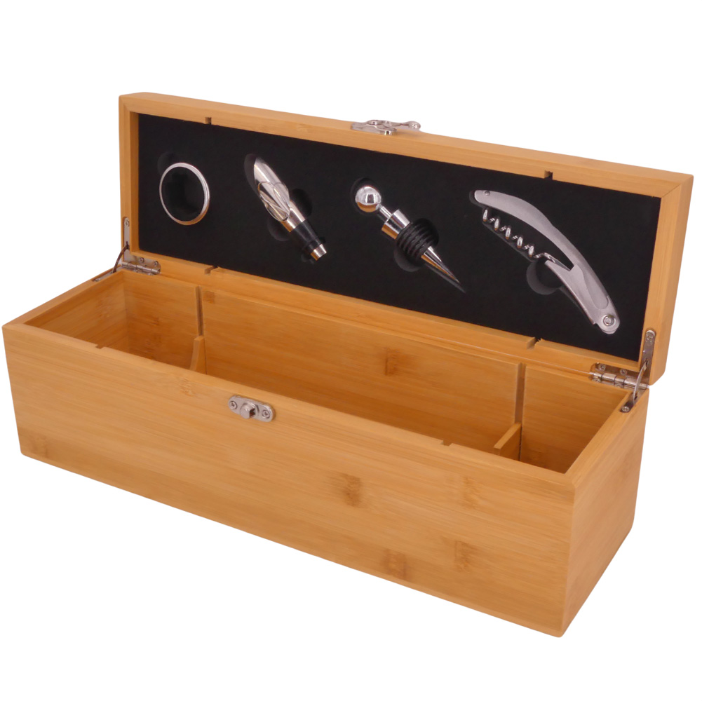 coffret vin sommelier bambou personnalisable ouvert