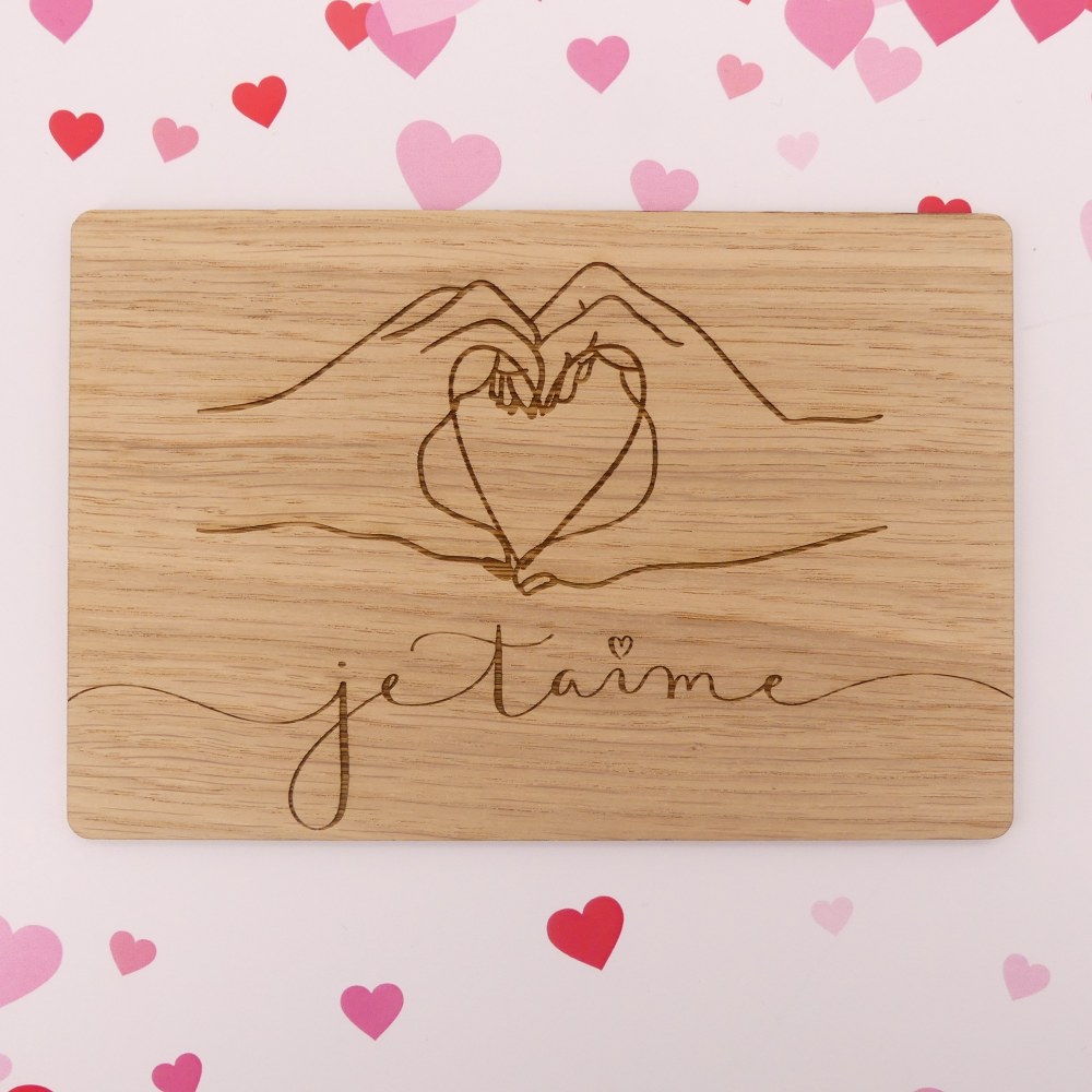 Carte postale bois je t'aime à personnaliser - cadeau Saint Valentin