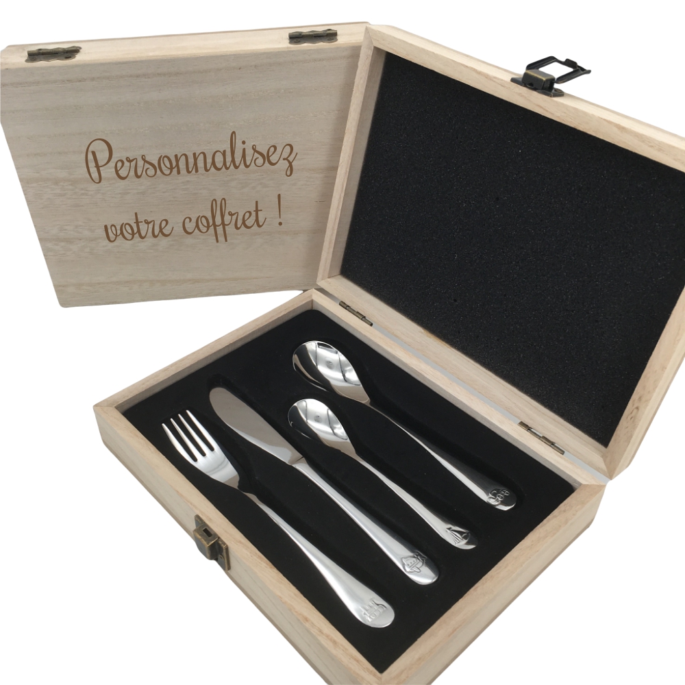 Coffret en bois et couverts enfant à personnaliser