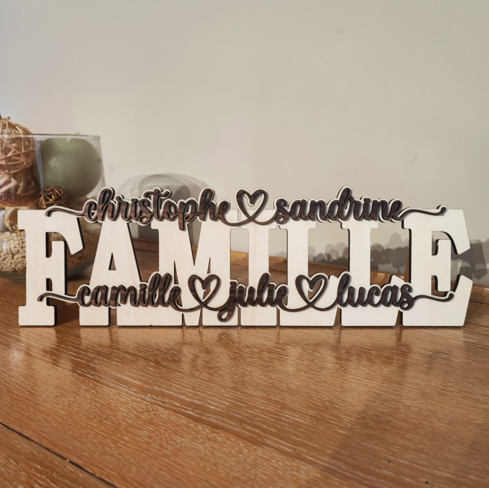 mot en bois personnalisé famille à poser