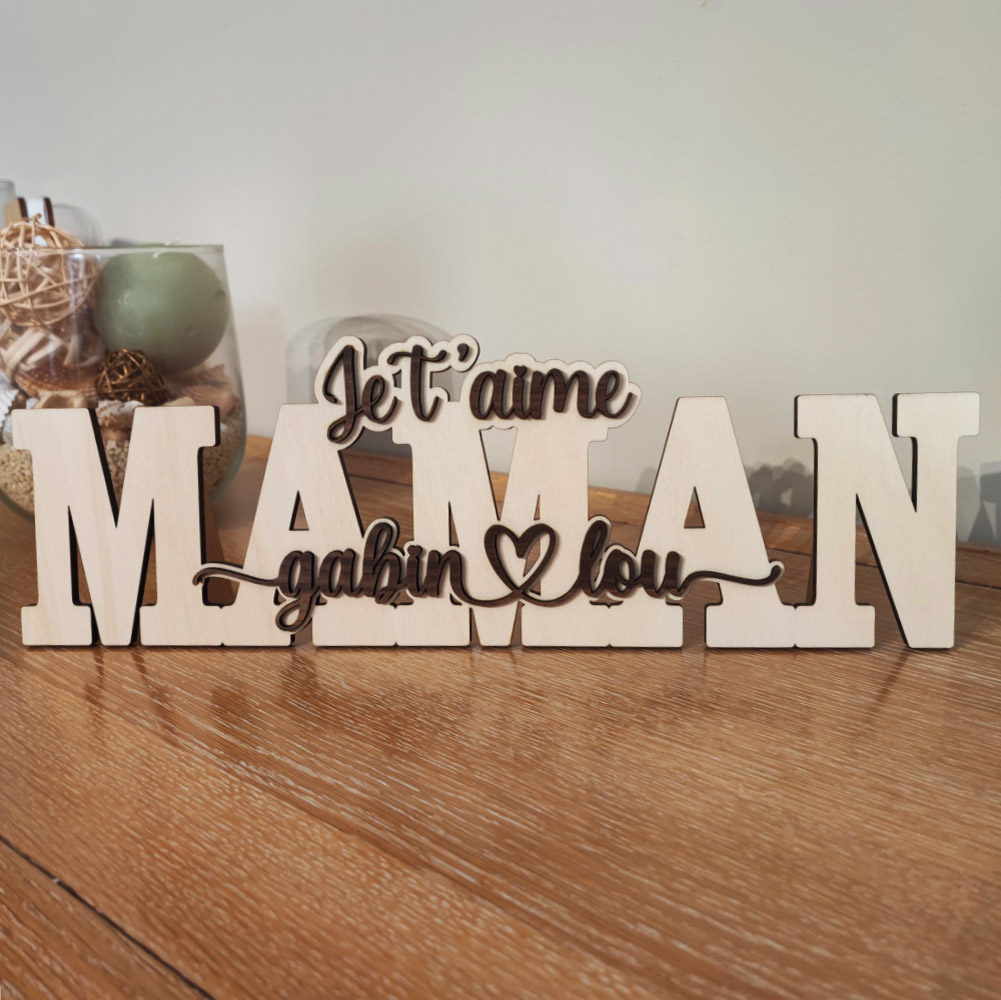 mot en bois personnalisé maman à poser