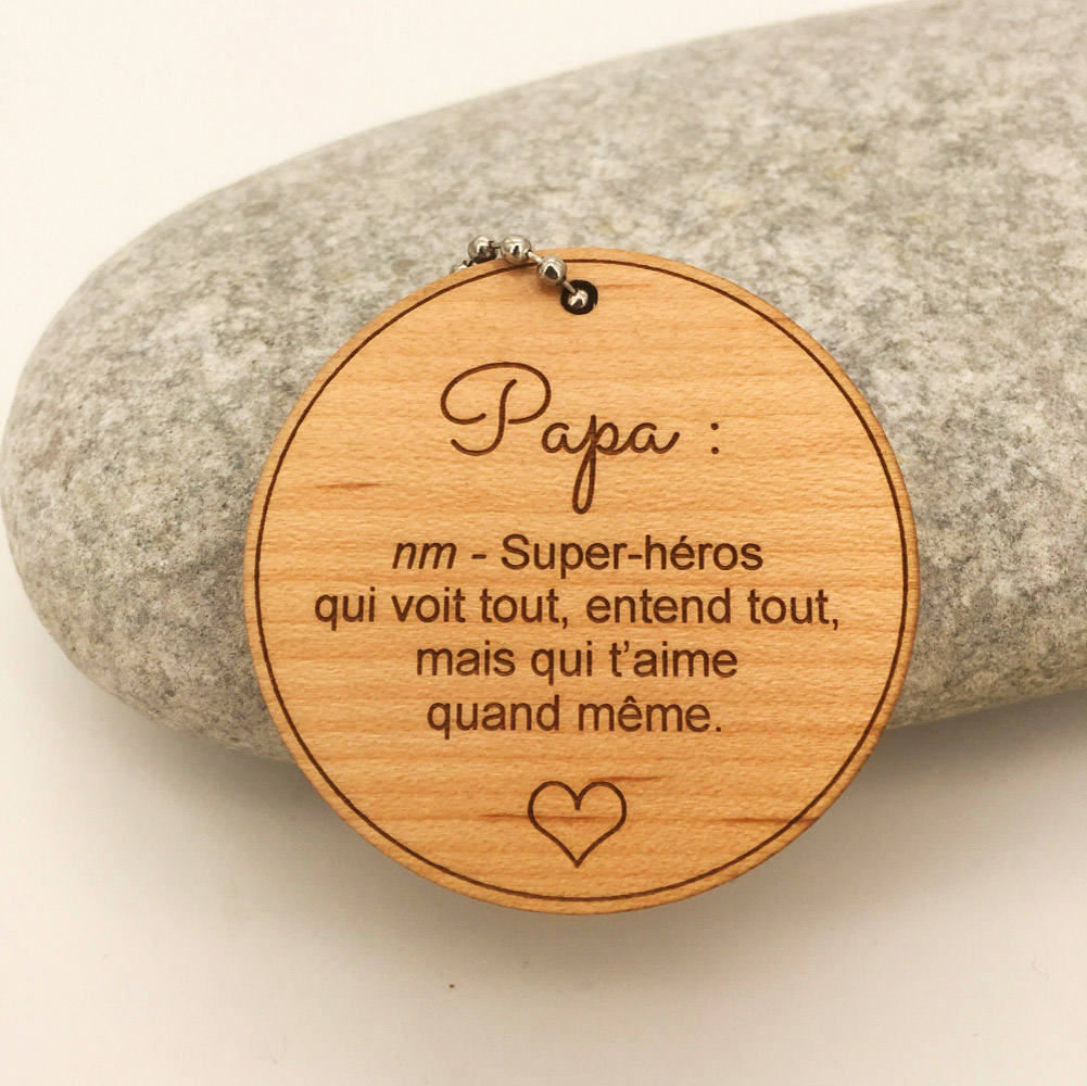 Porte-clé personnalisé en bois gravé Papa définition