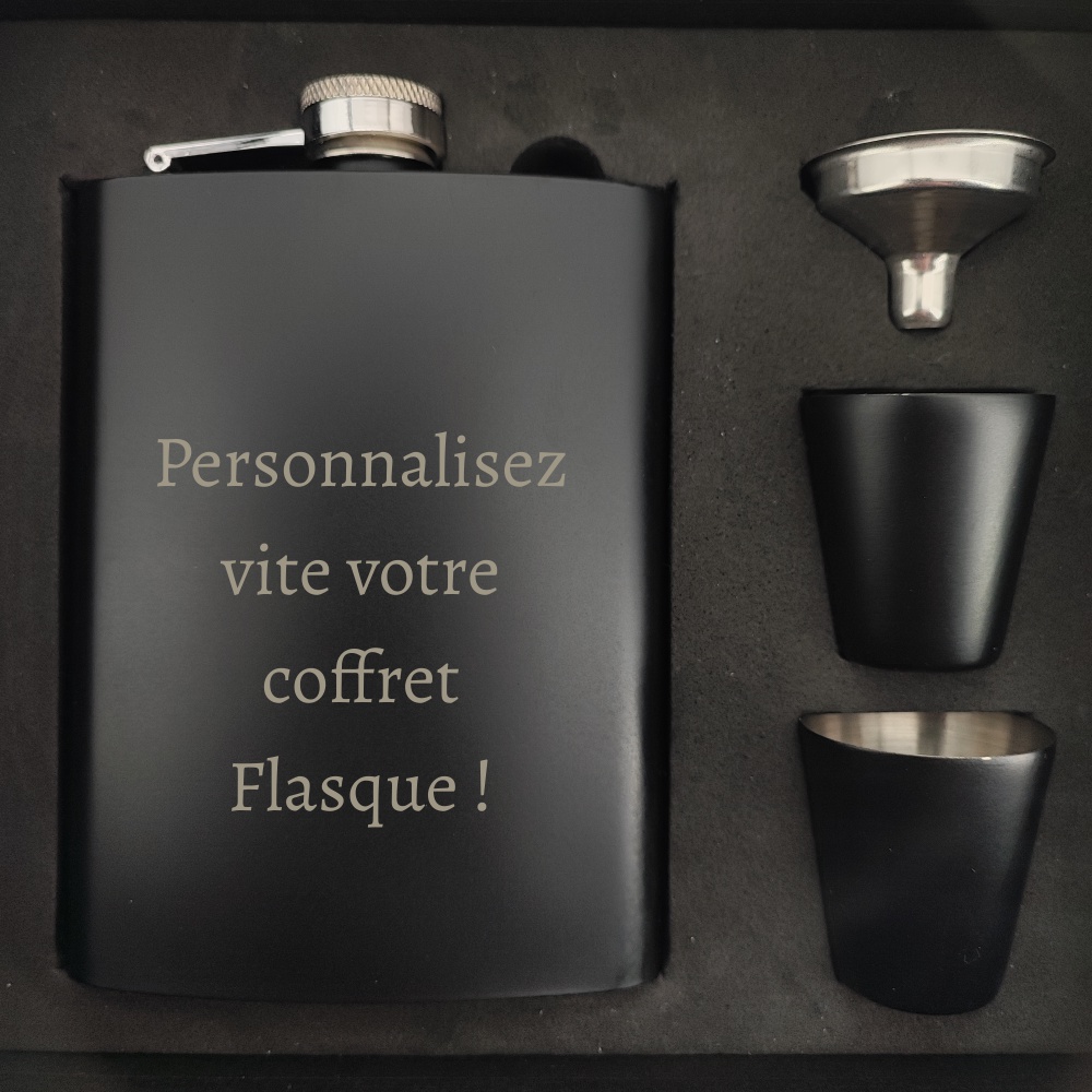 Coffret flasque inox à personnaliser + gobelets + entonoir - cadeau témoin