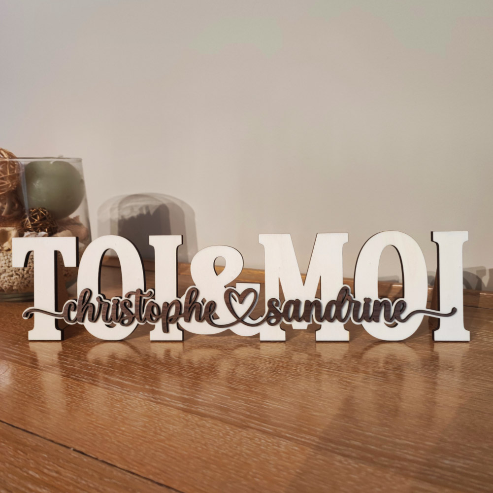 mot en bois personnalisé toi et moi à poser