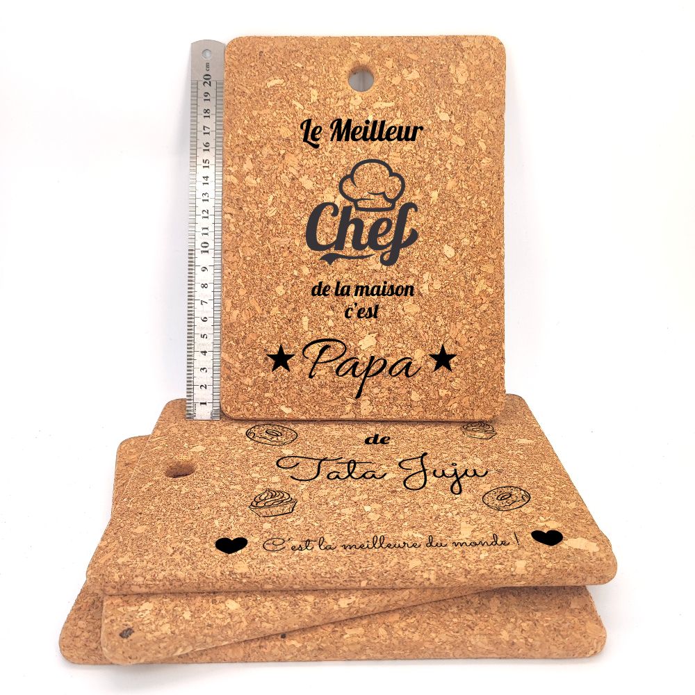 Dessous de plat en liège rectangulaire personnalisé déco pour la cuisine