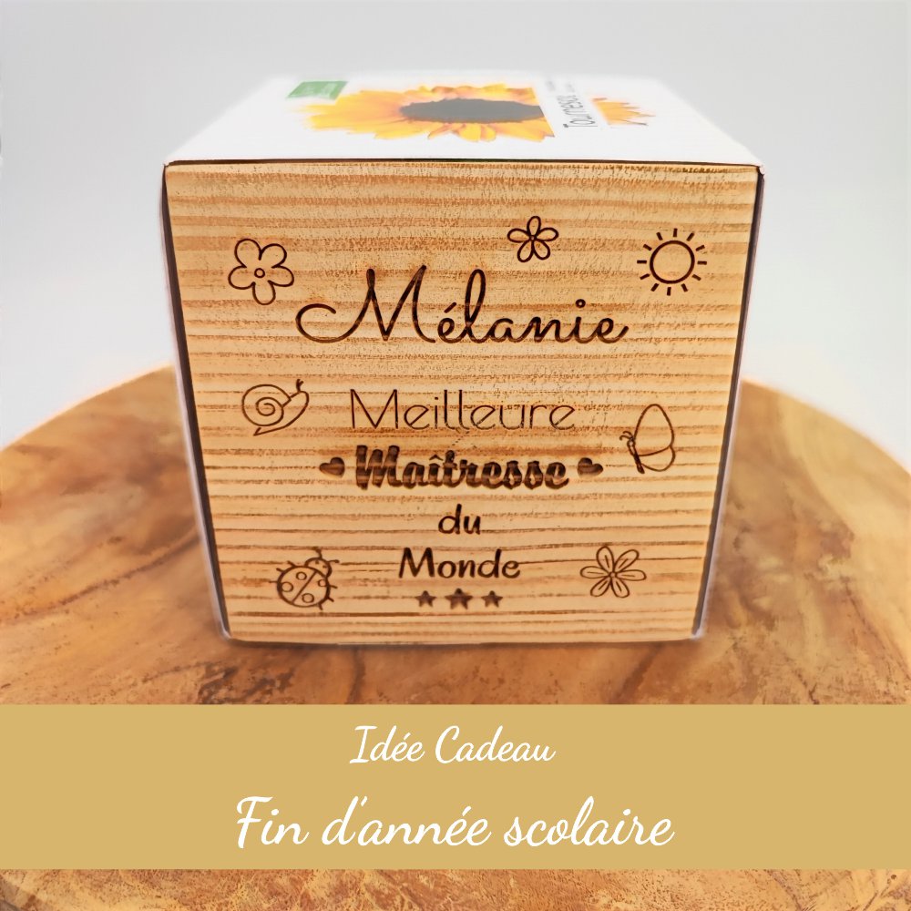 cube bois à planter personnalisé meilleure maîtresse