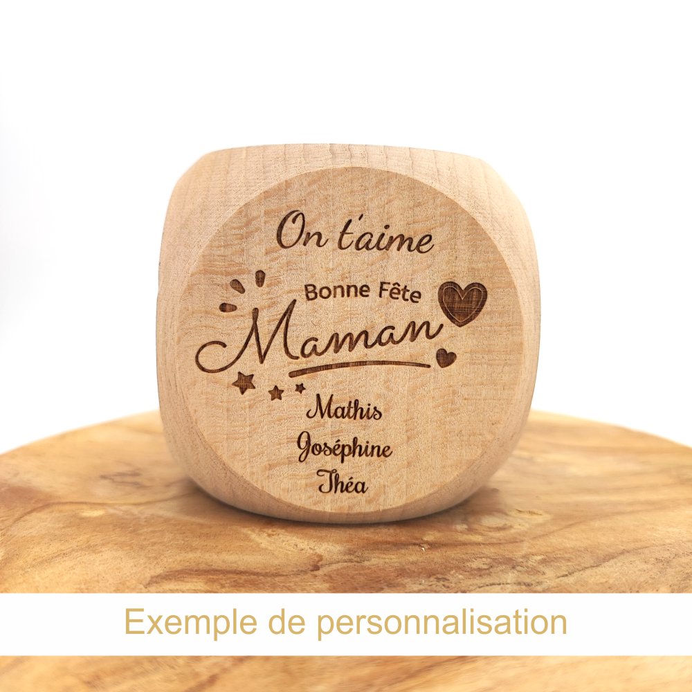 dé en bois 100% personnalisable - idée cadeau fête des mères